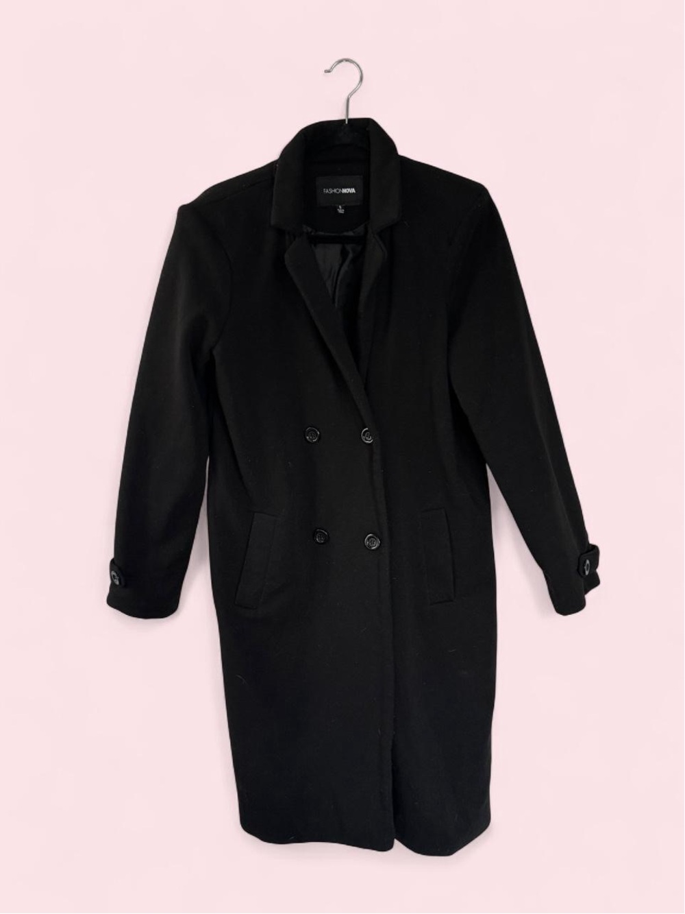 Fashion Nova Black Double-Breasted Trench Coat